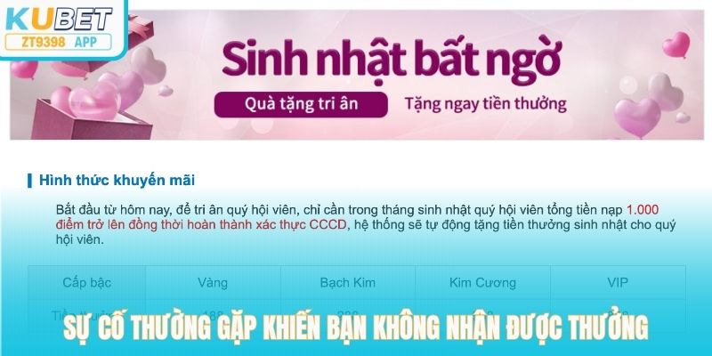 Sự cố thường gặp khiến bạn không nhận được thưởng 