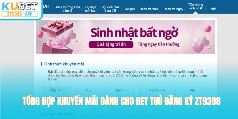 Tổng hợp khuyến mãi dành cho bet thủ đăng ký zt9398
